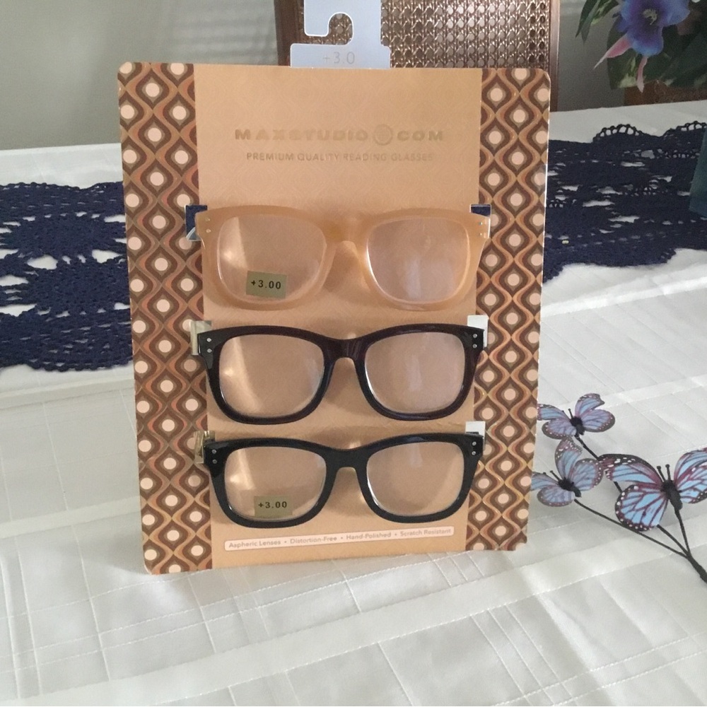 3-Pack Women’s Reading Glasses Set — Peach, Dark Brown & Black Frames